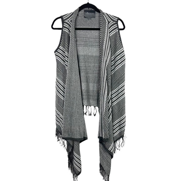 Paper Crane Gray White Chevron Stripe Open Front Hi Low Sleeveless Sweater Small - Picture 1 of 8